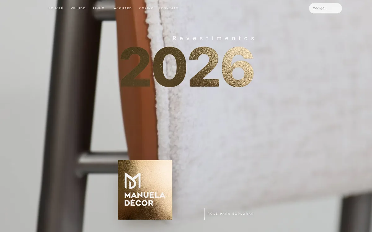 Capa do catálogo digital Revestimentos 2026 da Manuela Decor