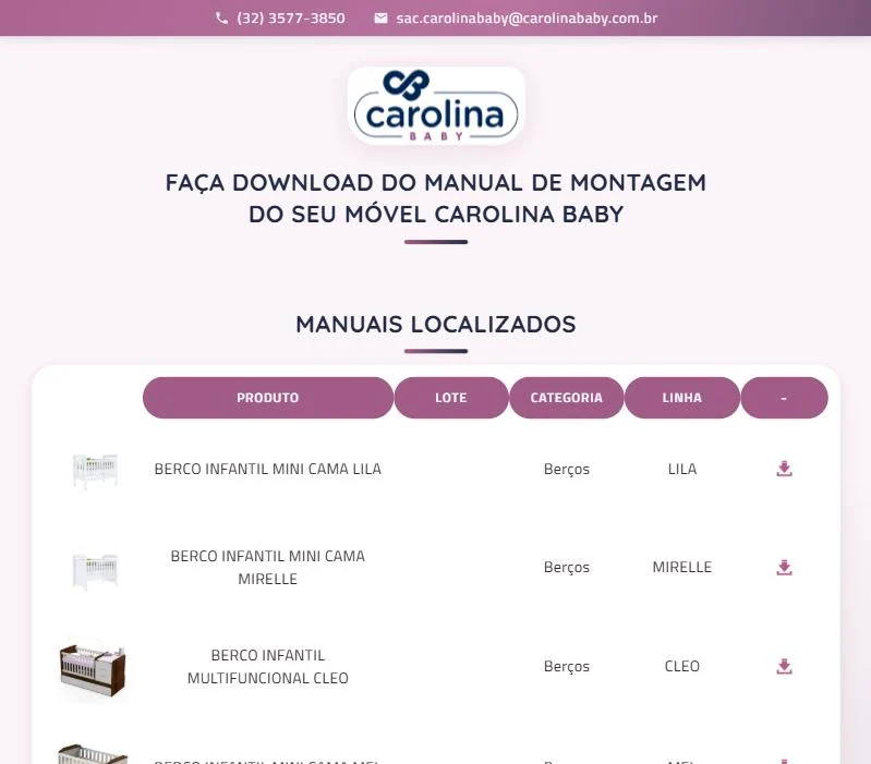 Sistema de manuais da Carolina Baby